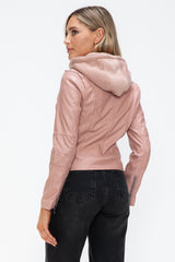 Outfit Flow - Snobbish Faux Leather Zip Up Drawstring Hooded Jacket