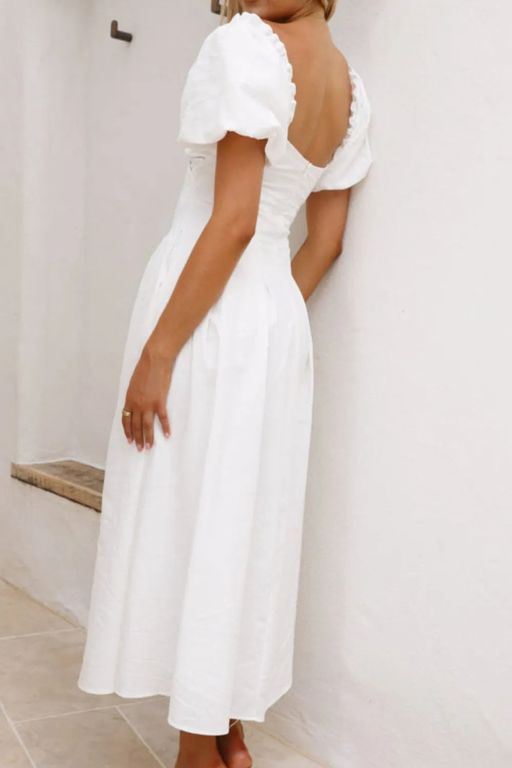 Sweetheart Neck Puff Sleeve Dress OutfitFlow