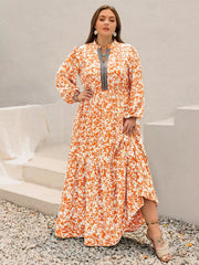Plus Size Boho Floral Print Maxi Dress OutfitFlow