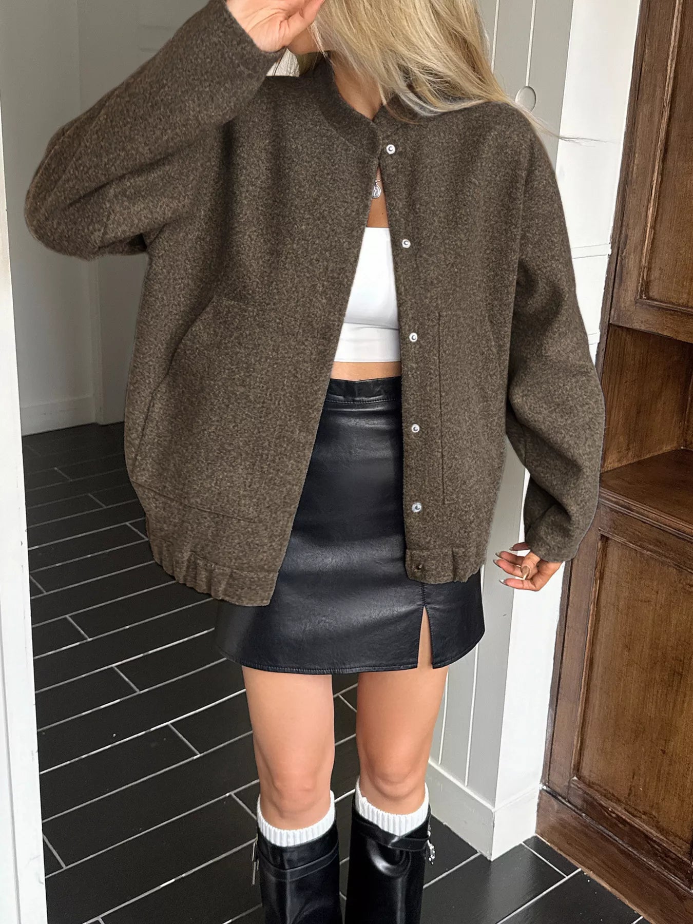 Snap Down Dropped Shoulder Jacket OutfitFlow