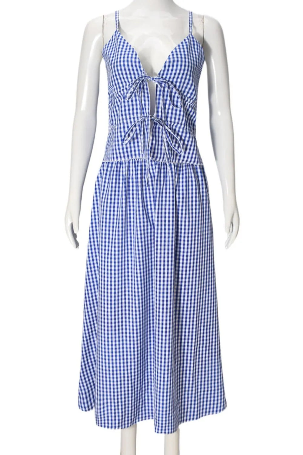 Plaid Tie Front Cami and Skirt Set OutfitFlow