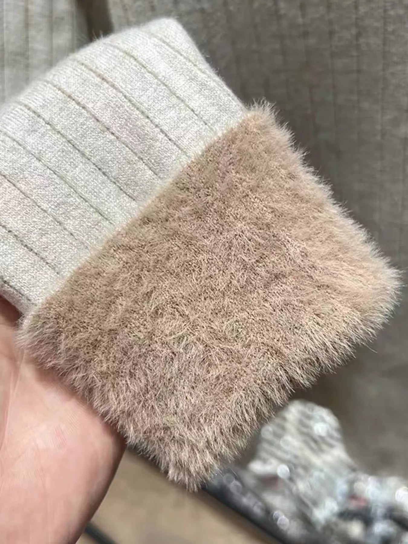 V-Neck Fleece Lined Ribbed Knit Top OutfitFlow