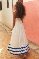 Contrast Trim Square Neck Wide Strap Dress OutfitFlow