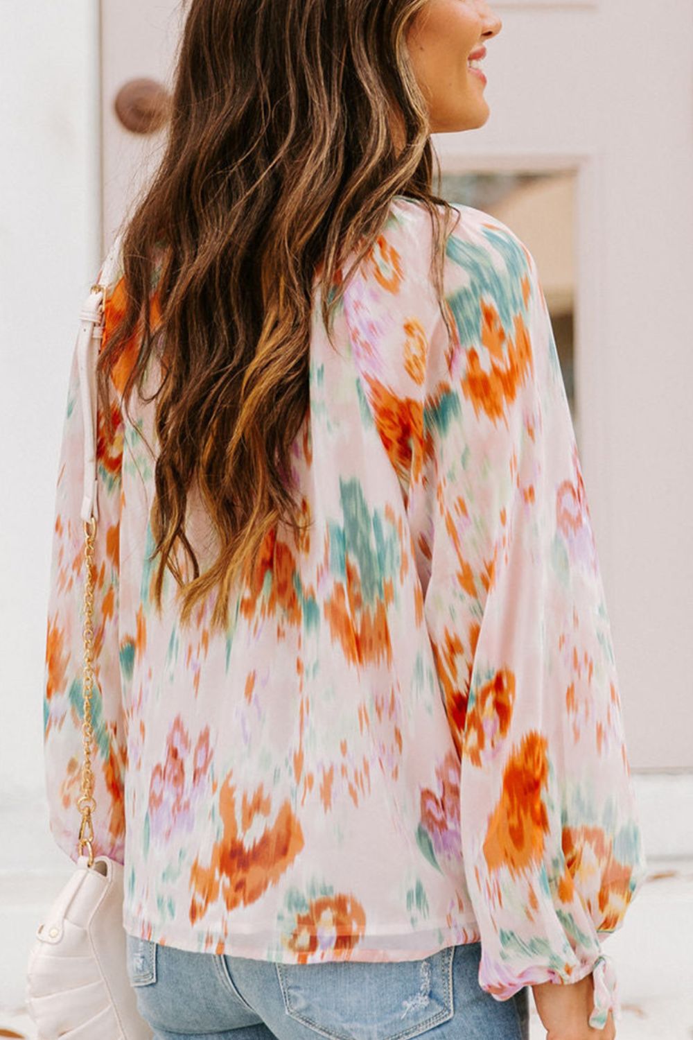 Outfit Flow - Printed Tie Neck Long Sleeve Blouse