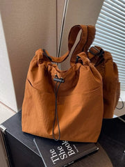 Drawstring Closure Canvas Crossbody Bag Brown One Size OutfitFlow