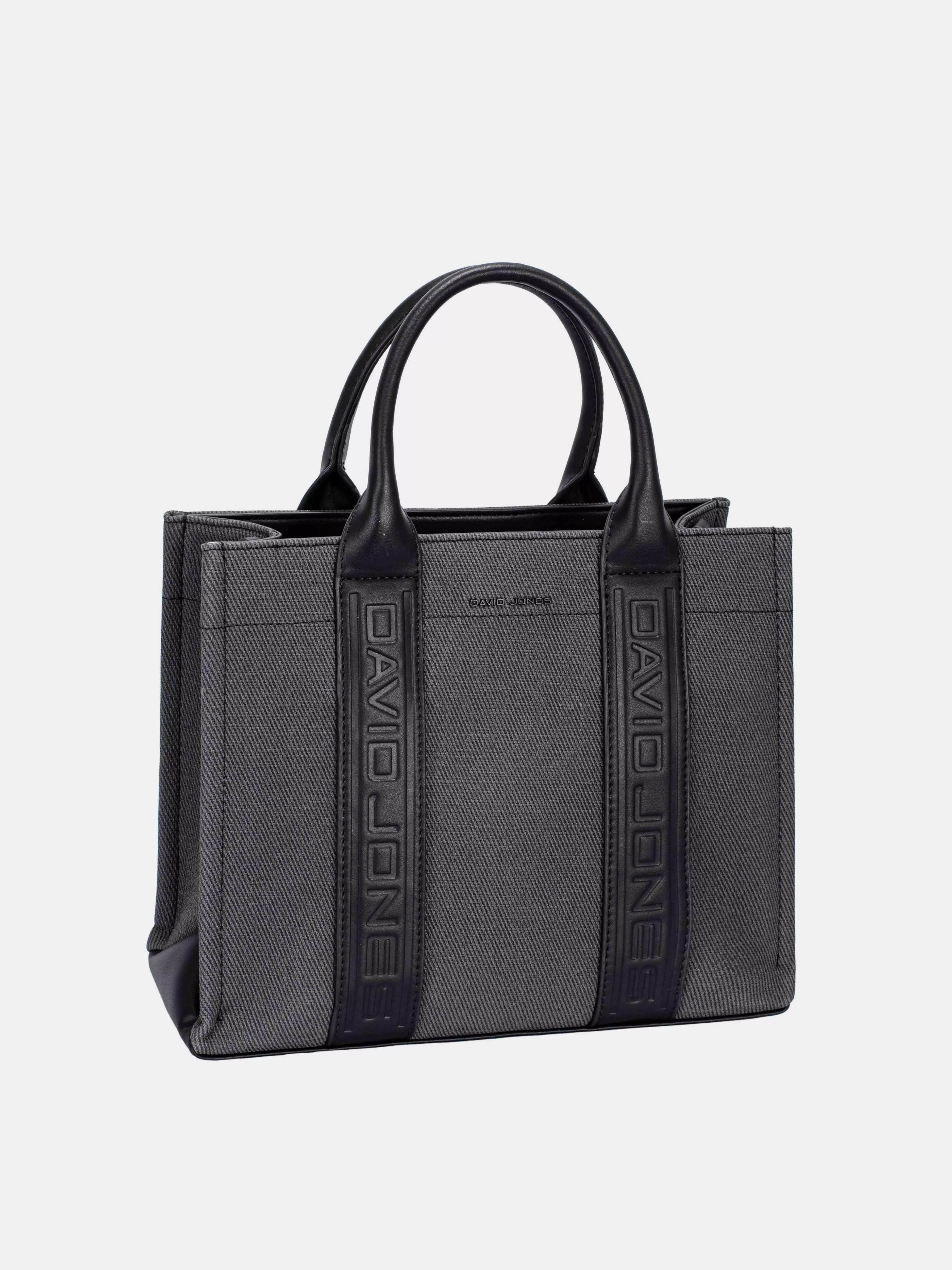 David Jones Canvas Tote Handbag with Contrast Leather Handles BLACK One Size OutfitFlow