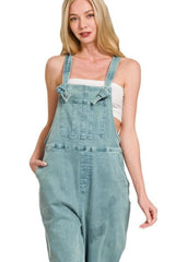 Zenana Washed Knot Strap Relaxed Fit Overalls OutfitFlow