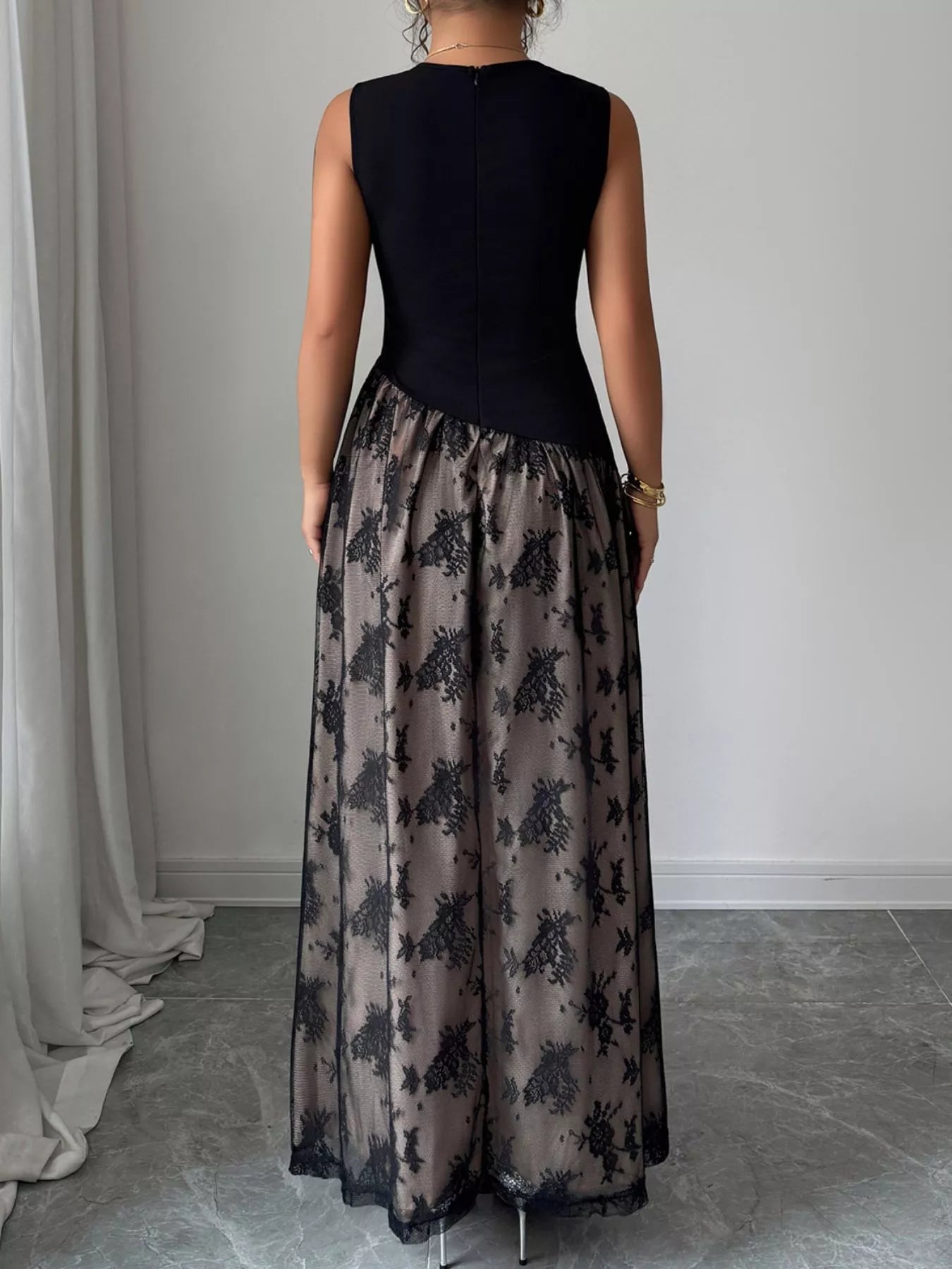 Square Neck Sleeveless Lace Maxi Dress Trendsi