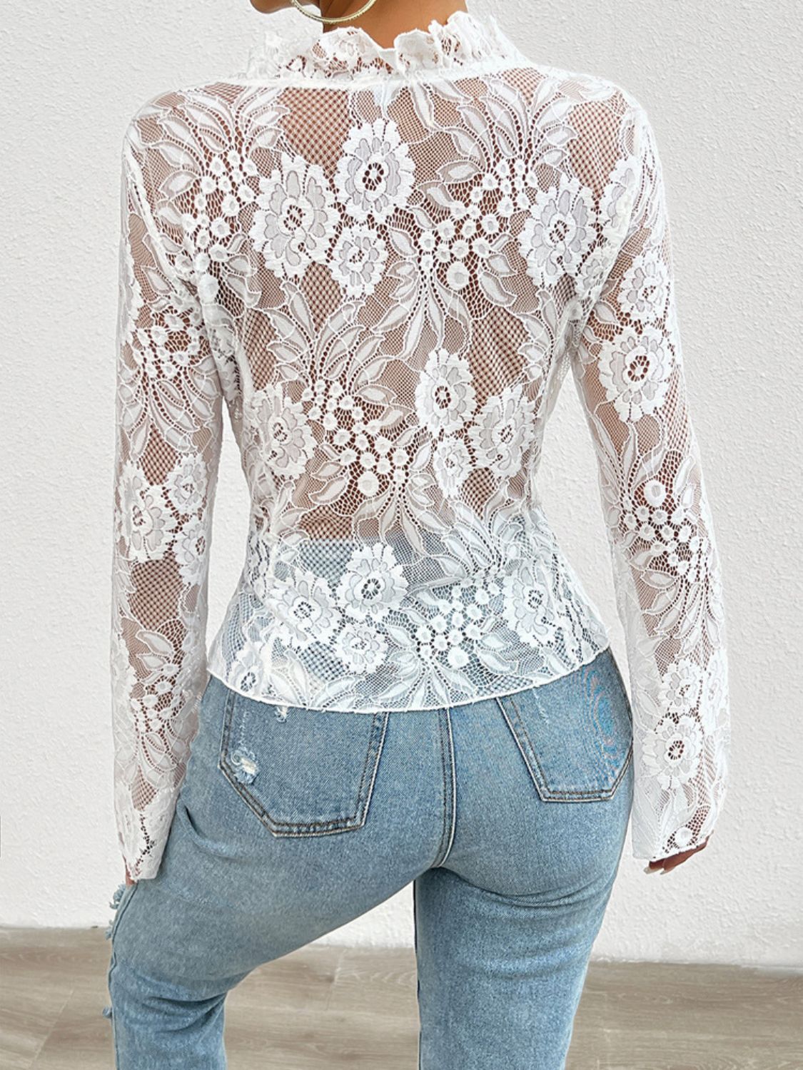 Outfit Flow - Tied V-Neck Long Sleeve Lace Top