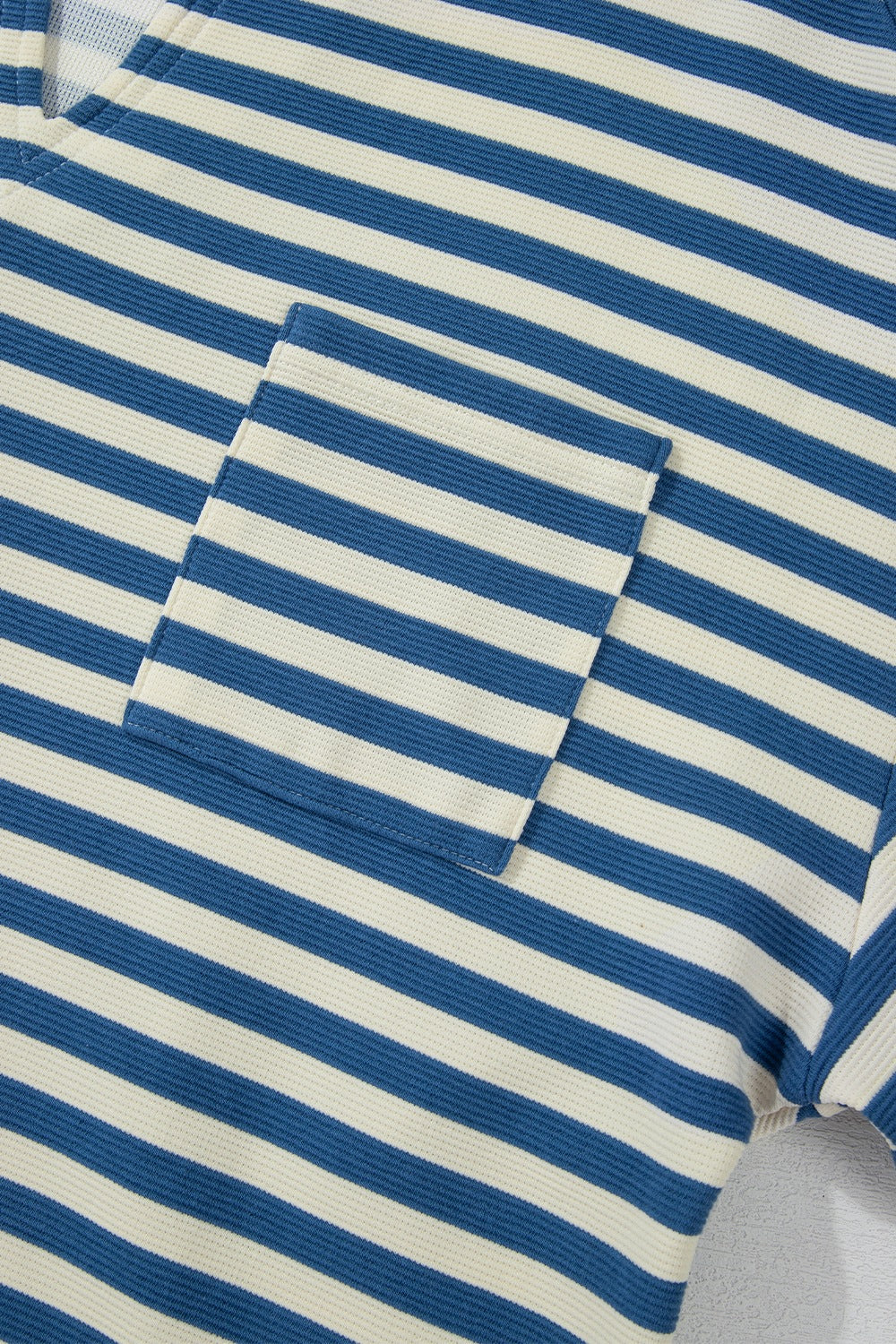 Stripe Chest Pocket Notched Top OutfitFlow