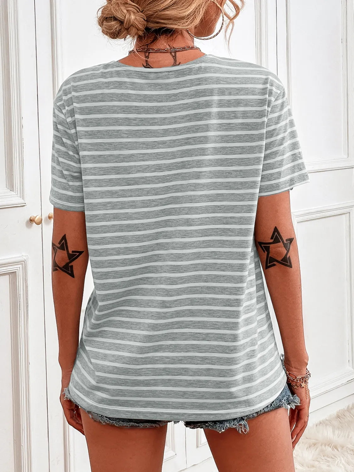 Striped Short Sleeve Top OutfitFlow