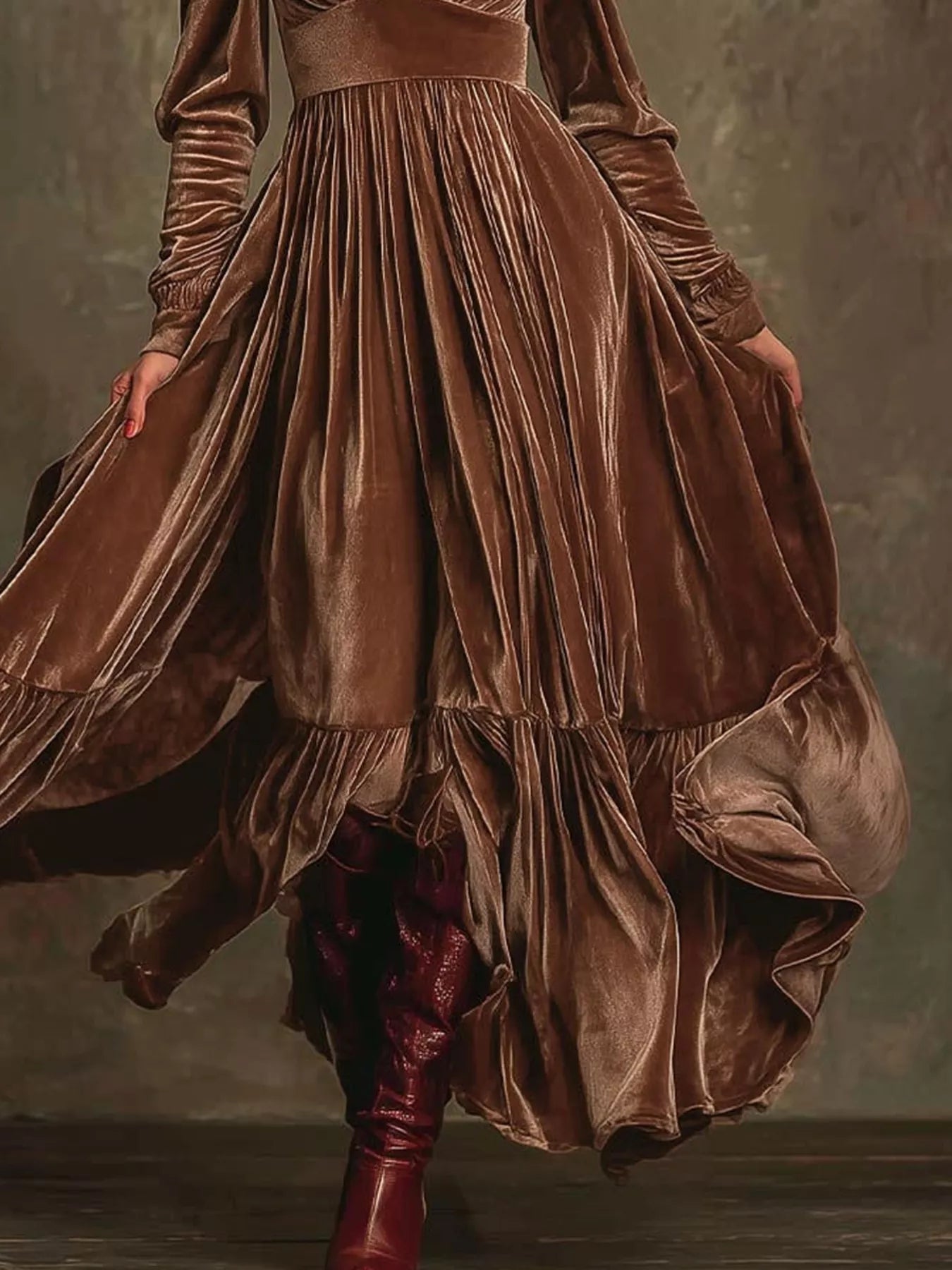 Ruffled Hem Long Sleeve Dress OutfitFlow