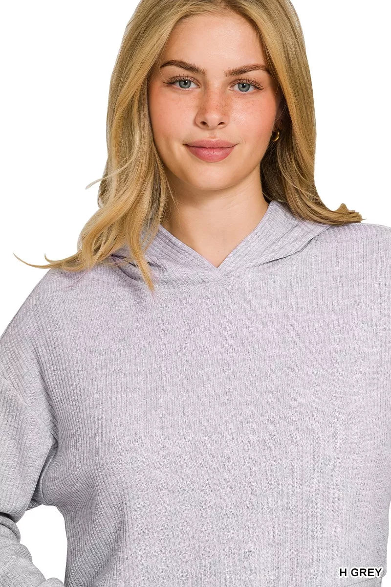 Zenana Drop Shoulder Ribbed Crop Hoodie OutfitFlow