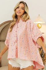 BiBi Sequin Striped Short Dolman Sleeve Blouse OutfitFlow
