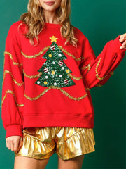 Outfit Flow - Sequin Christmas Tree Round Neck Sweatshirt