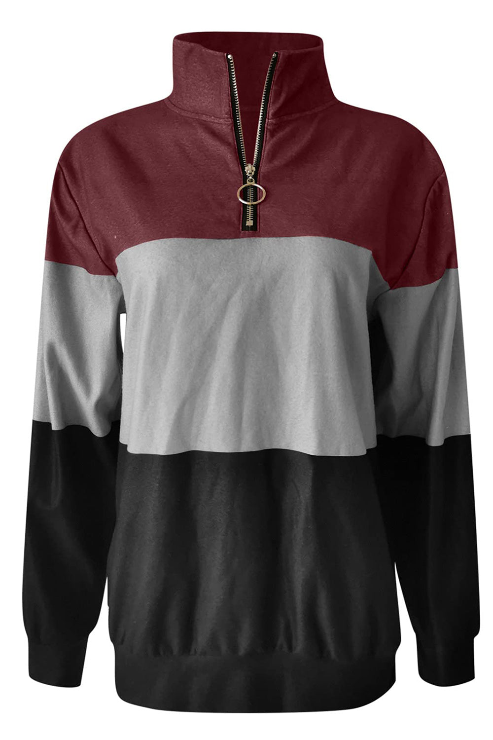 Outfit Flow - Full Size Color Block Quarter Zip Long Sleeve Sweatshirt