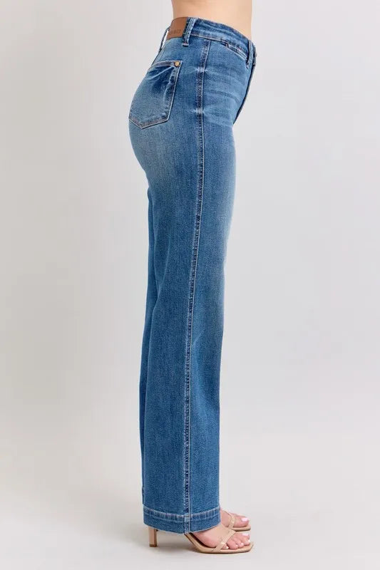 Judy Blue Full Size High Waist Contrast Thread Straight Plus Size OutfitFlow