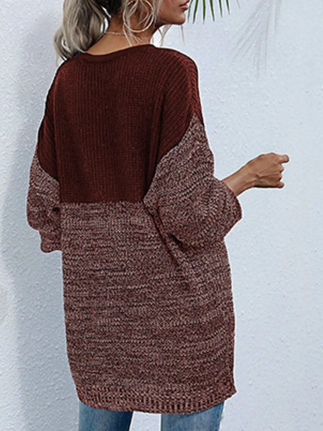 Color Block Long Sleeve Oversized Sweater OutfitFlow