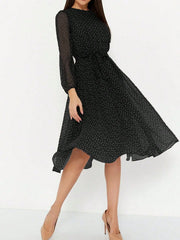 Polka Dot Long Sleeve Midi Dress OutfitFlow