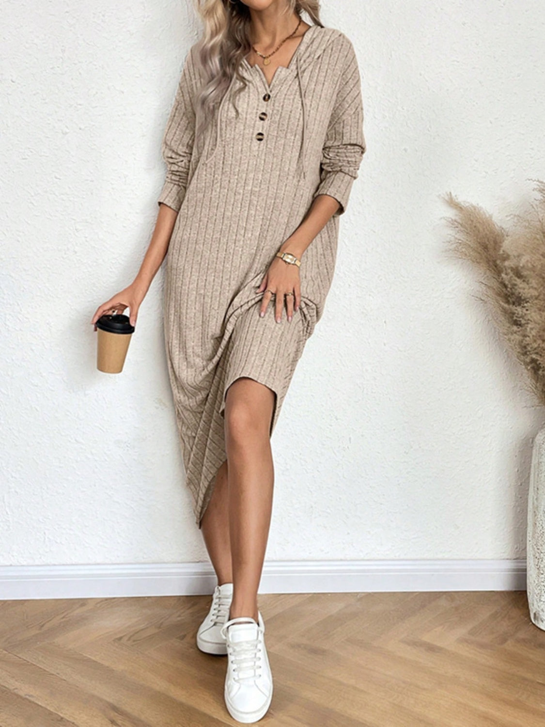 Outfit Flow - Drawstring Long Sleeve Hooded Dress