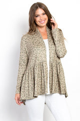 Be Stage Full Size Peplum Leopard Open Front Long Sleeve Cardigan OutfitFlow