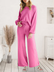 Outfit Flow - Long Sleeve Lounge Top and Drawstring Pants Set