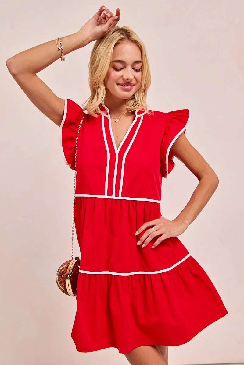 BiBi Gameday Theme Contrast Binding Ruffled Dress OutfitFlow