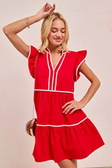 BiBi Gameday Theme Contrast Binding Ruffled Dress OutfitFlow