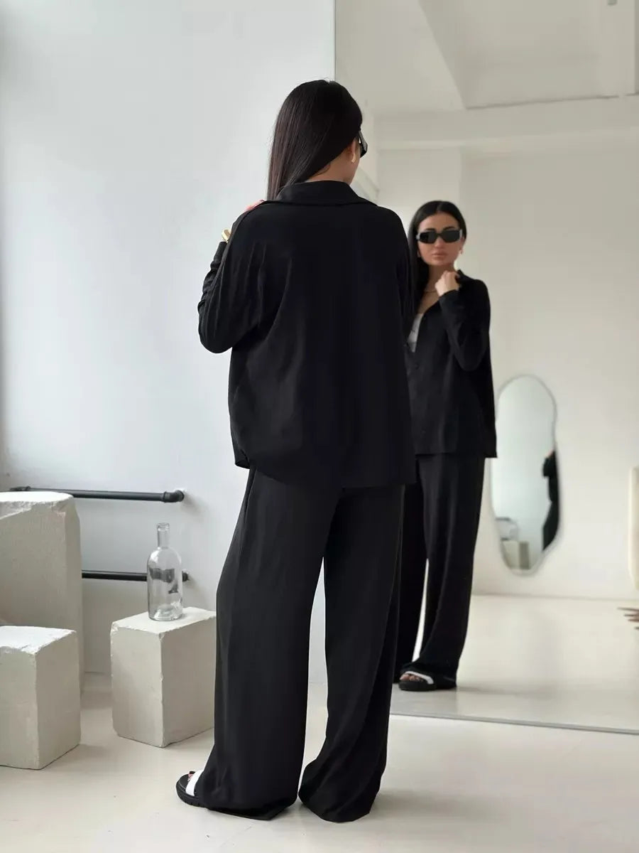 Button Up Long Sleeve Shirt and Pants Set OutfitFlow