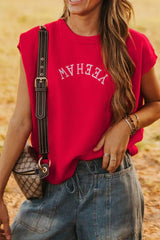 Letter Embroidered Sleeveless Knit Sweater Vest OutfitFlow