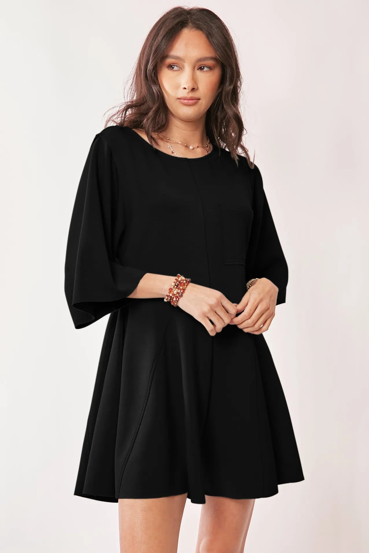 Davi & Dani Solid Draped Sleeve Ties Back Skort Romper BLACK OutfitFlow