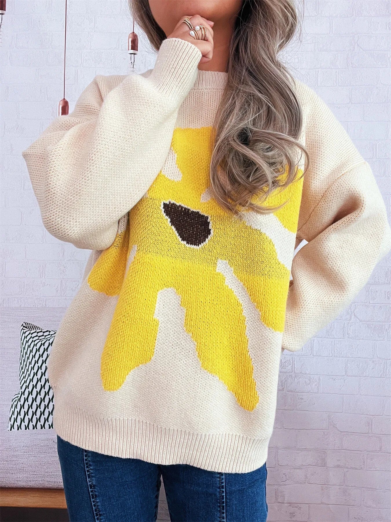 Flower Dropped Shoulder Sweater Trendsi