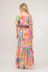 And The Why Puff Sleeve Elastic Edges Geo Printed Crop Top OutfitFlow