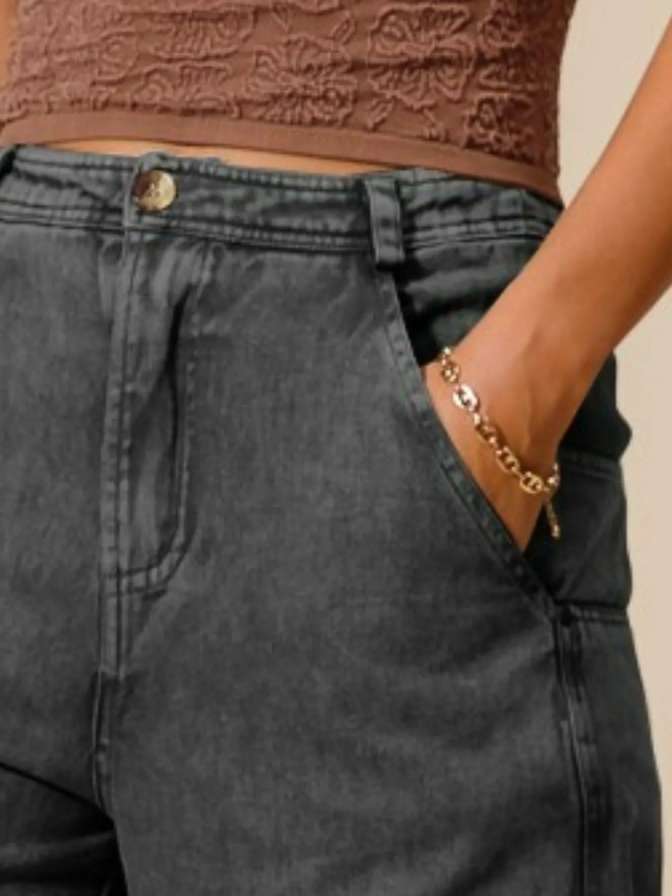 SO ME Mineral Washed Mid Rise Barrel Shape Pants OutfitFlow