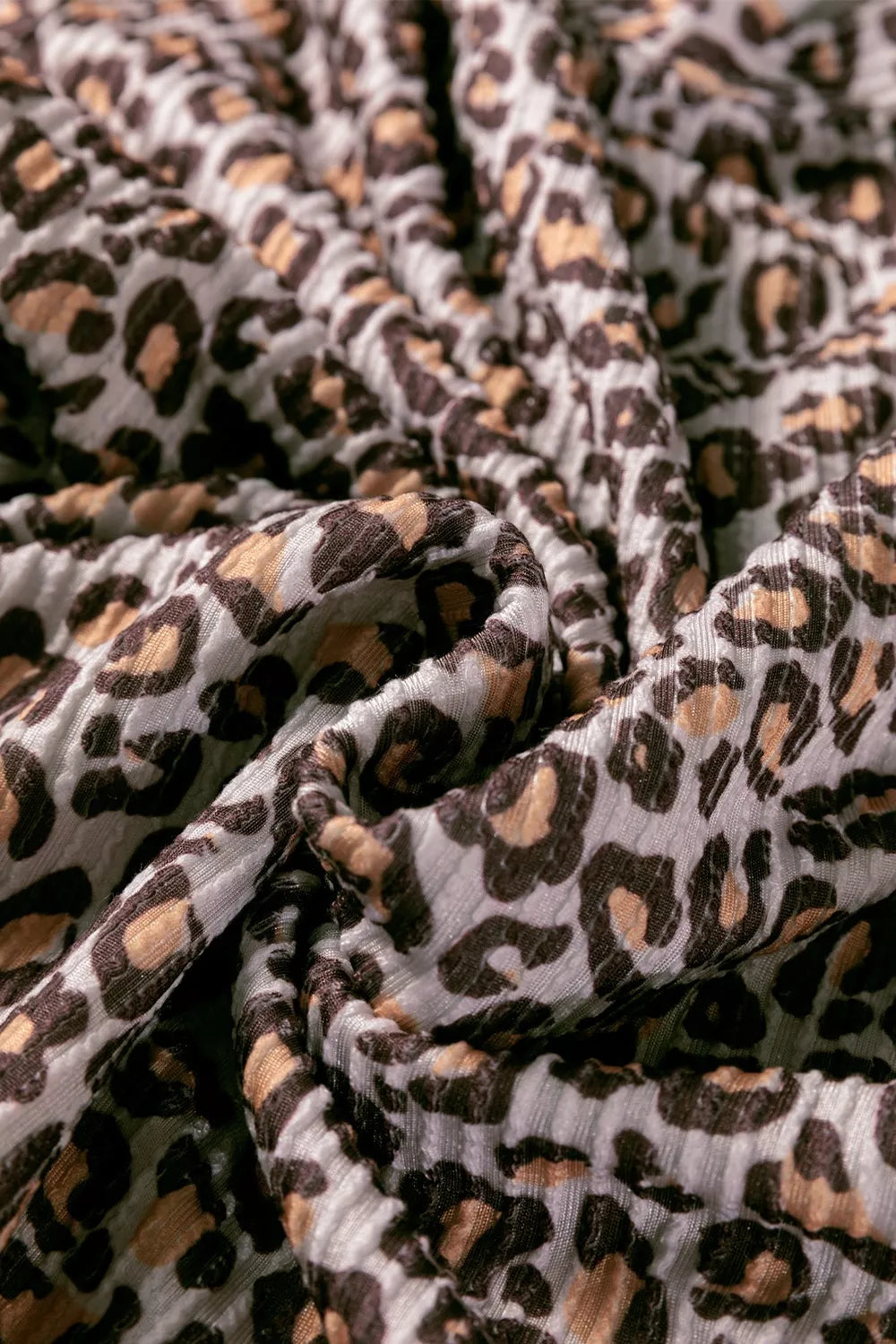 Leopard Ribbed Long Sleeve Top Drawstring Shorts 2pcs Outfit OutfitFlow