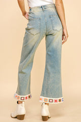 Davi & Dani Crochet Trim Flare Jeans with Pockets