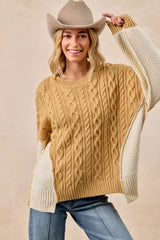 BiBi Cable Knit With Hacci Combo Sweater With Uneven Hem Detail Trendsi