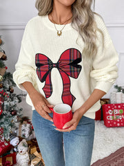 Christmas Bow Dropped Shoulder Sweater Trendsi