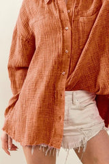 BiBi Raw Edge Detailed Mineral Washed Loose Fit Shirt OutfitFlow