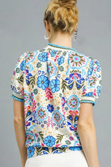 Umgee Retro Floral Puff Sleeve Top OutfitFlow