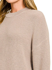 Zenana Round Neck Knit Top and Shorts Sweater Set OutfitFlow