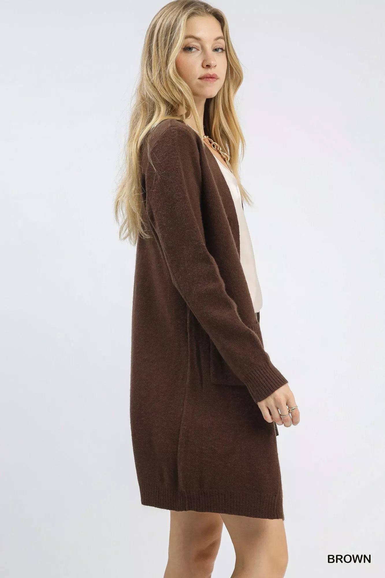 Umgee Button-Down Longline Sweater Cardigan with Front Pockets OutfitFlow