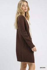 Umgee Button-Down Longline Sweater Cardigan with Front Pockets OutfitFlow