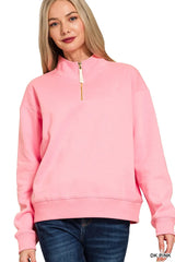 Zenana Fleece Half Zip Sweatshirt DK PINK Trendsi