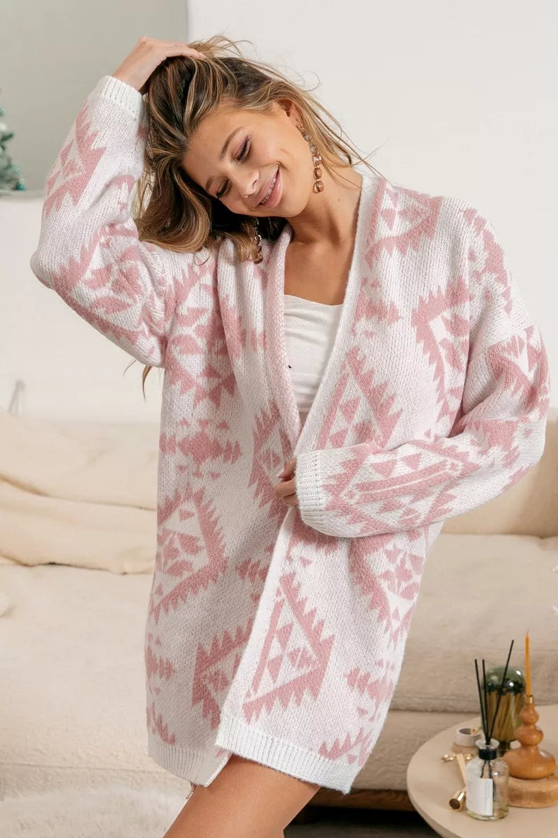 BiBi Aztec Pattern Open Front Cardigan OutfitFlow