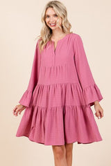 Mittoshop Tiered Notched Flare Sleeve Dress OutfitFlow