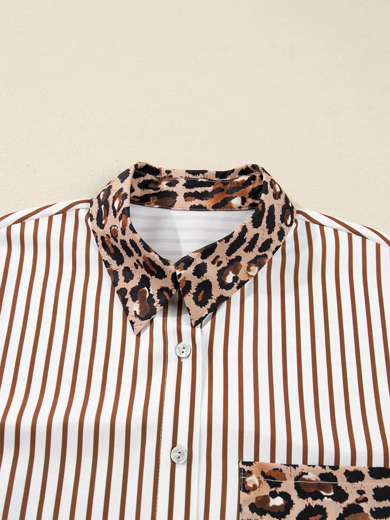 Striped Leopard Print Button Up Shirt Dress Trendsi