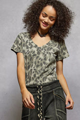 POL Printed V-Neck Short Sleeve T-Shirt OutfitFlow