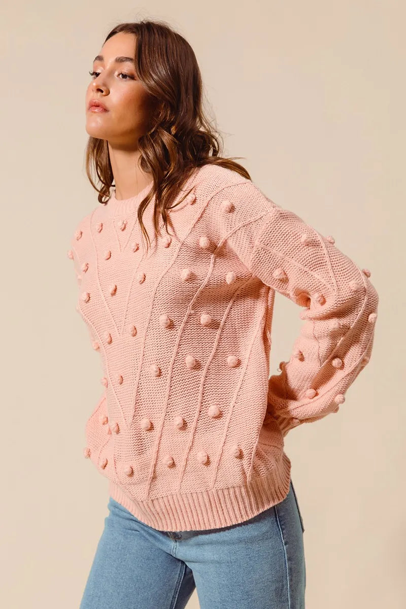 SO ME Pom Pom Textured Knit Sweater Top Trendsi