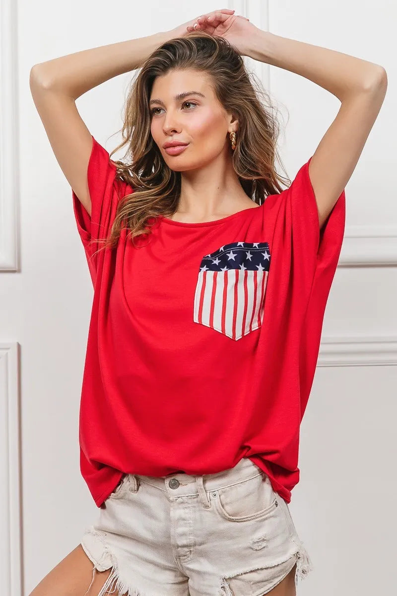 BiBi French Terry With Front Pocket Dolman Sleeves Top OutfitFlow